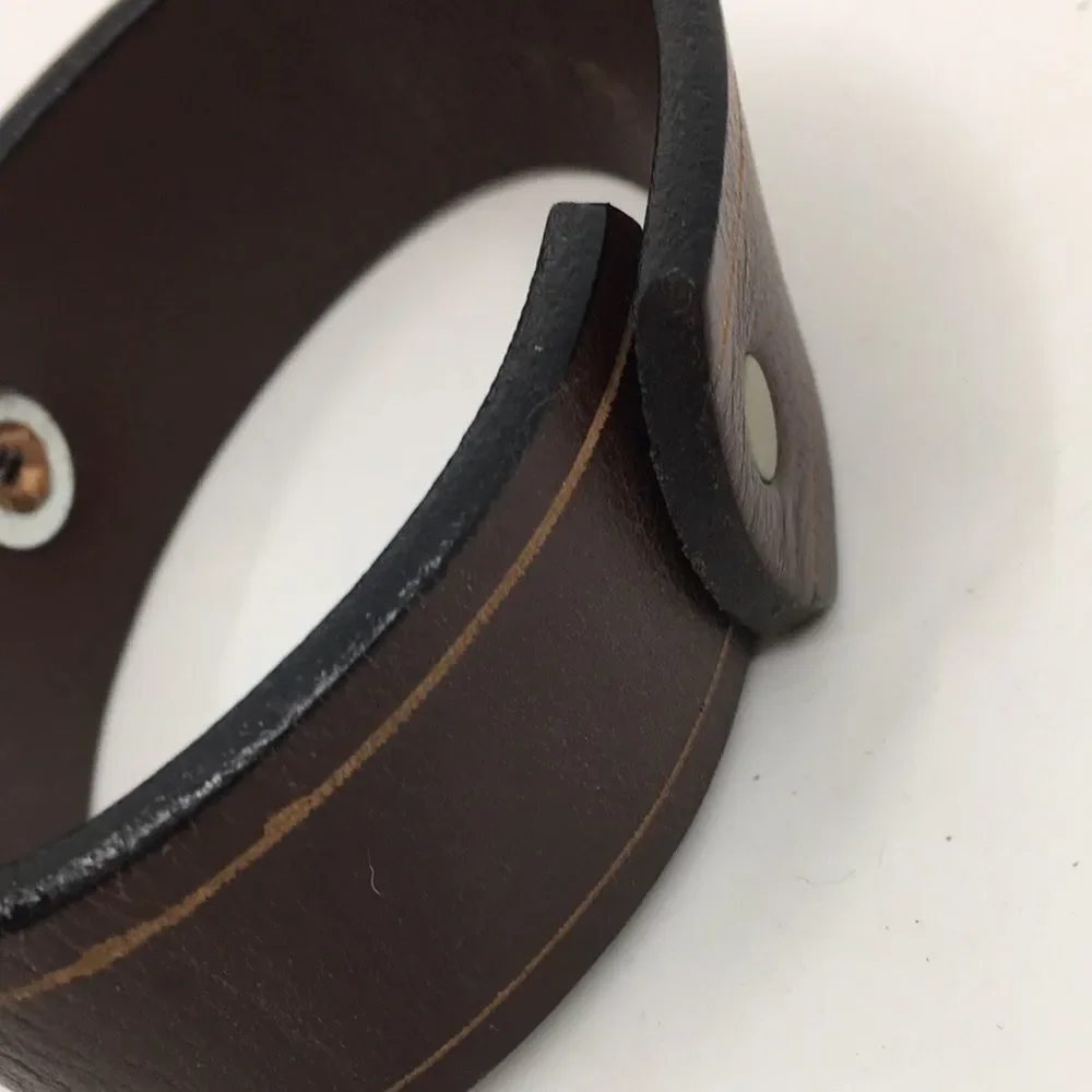 Winchester 12 Gauge Shotgun Shell brass and brown leather bracelet